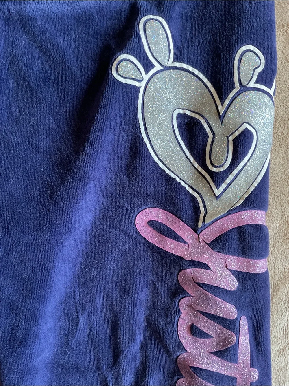 Justice Girls' Navy Velour Joggers with Pink Logo & Heart